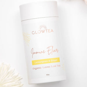 Immune suport organic lemongrass and ginger tea by Glow Tea